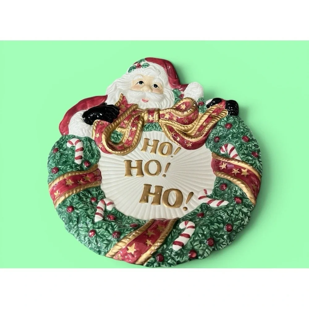 Fitz & Floyd Essentials Ho Ho Ho Santa Claus Canape Plate Christmas Cookies
